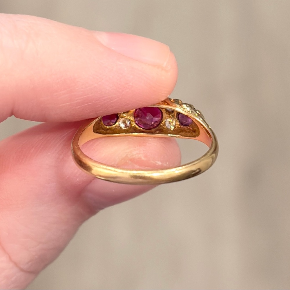 18K Ruby Diamond Edwardian Ring, 1960s Recreation Size 6.75 - Picture 11 of 15